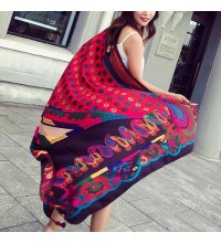 Simple red print Organic Soolinen Seaside Vacation Printed Tassel Sunscreen Scarf