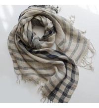 Retro navy big plaid scarf spring and summer sunscreen tassel thin women