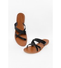 Mans Black Cross Over Strappy Slide