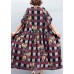 Beautiful o neck large hem linen quilting dresses To Get design red Plaid Art Dress summer