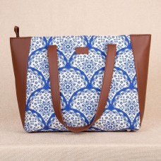 Floral Blue Pottery Side Tote Bag
